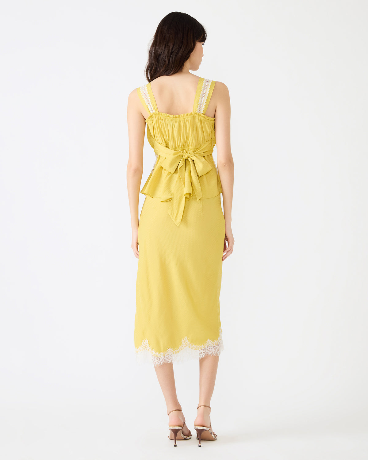CINTHIA Golden Lime Sleeveless Lace Trim Women's Top | Steve Madden