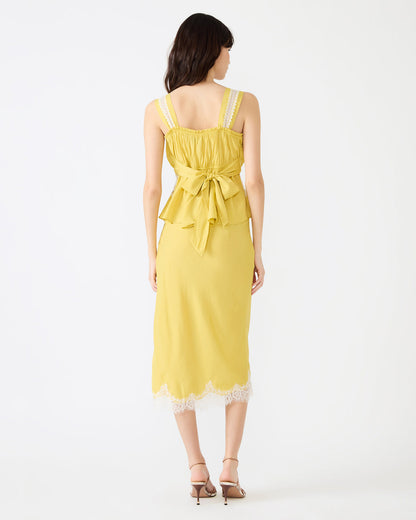 CINTHIA Golden Lime Sleeveless Lace Trim Women's Top | Steve Madden