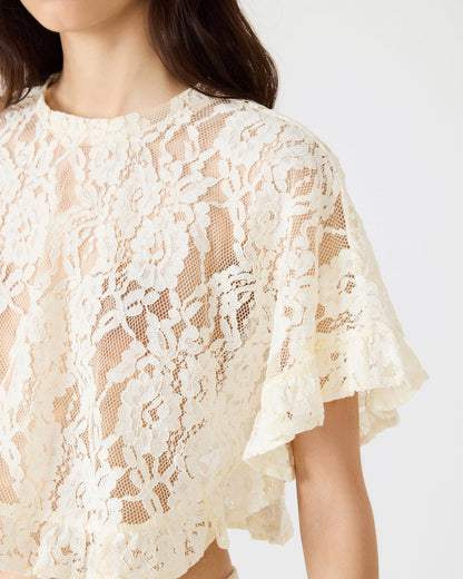 CALLUM Cream Short-Sleeved Mesh Lace Cropped Women's Top | Steve Madden