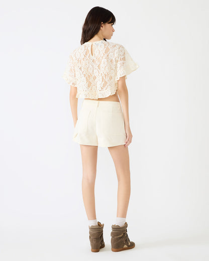 CALLUM Cream Short-Sleeved Mesh Lace Cropped Women's Top | Steve Madden
