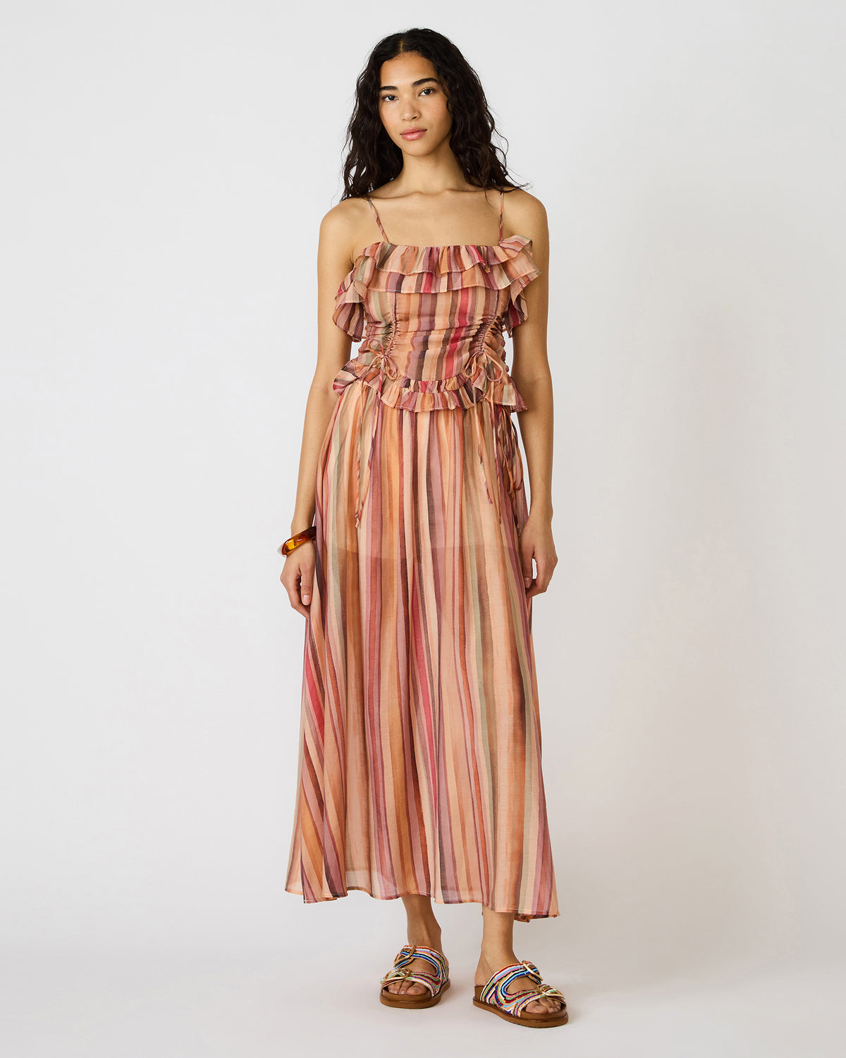SHILLOH Stripe Multi Sleeveless Ruffle Women's Top | Steve Madden