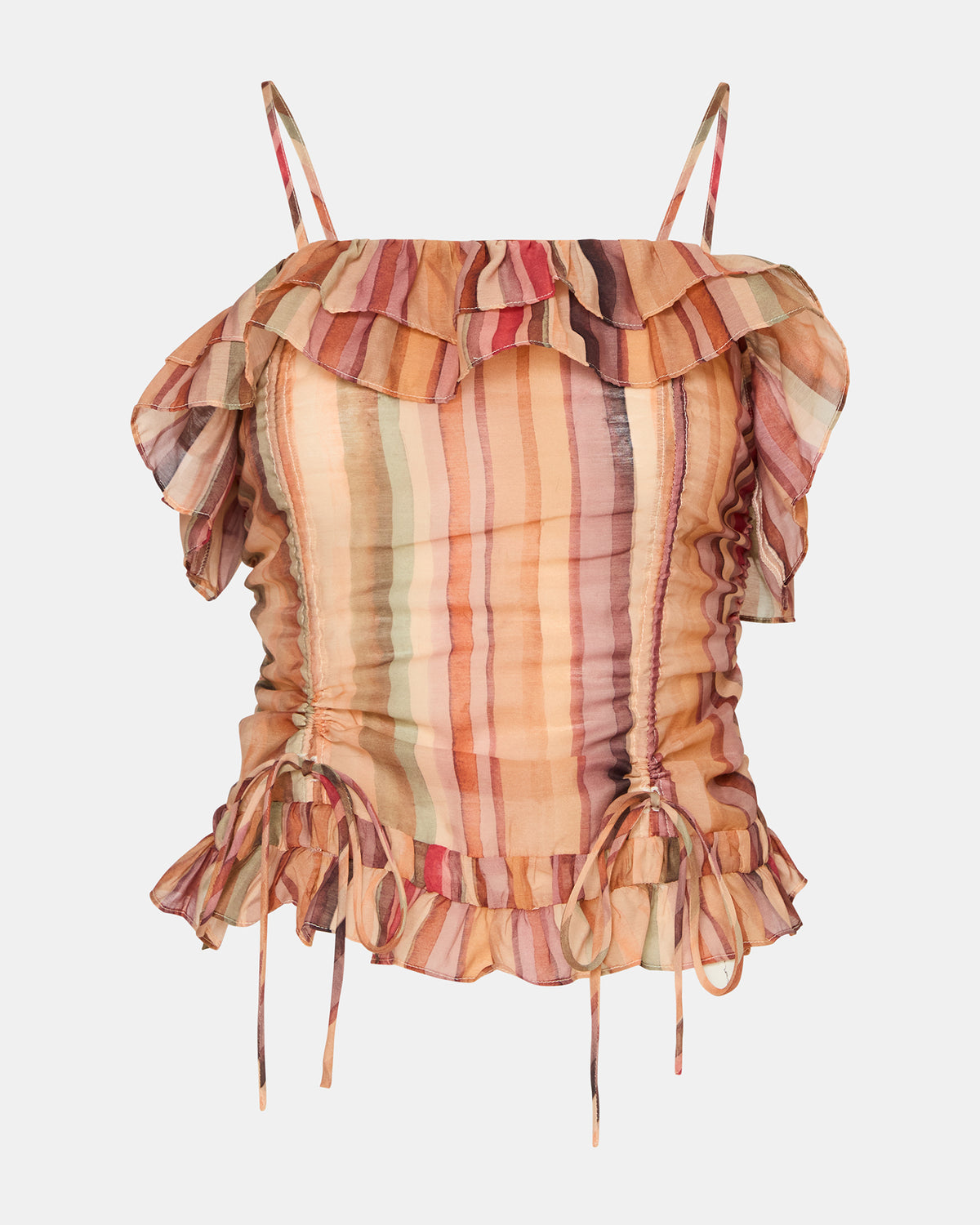 SHILLOH Stripe Multi Sleeveless Ruffle Women's Top | Steve Madden