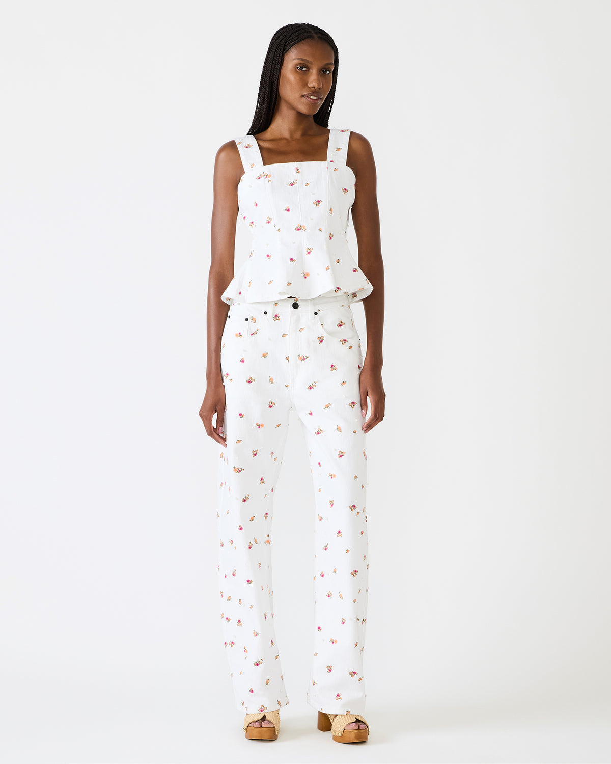 FIORELLA Antique Sleeveless Ruffle Edge Denim Women's Top | Steve Madden