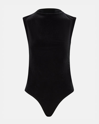 NIKOLA Black Women's Mock Neck Velvet Bodysuit | Steve Madden