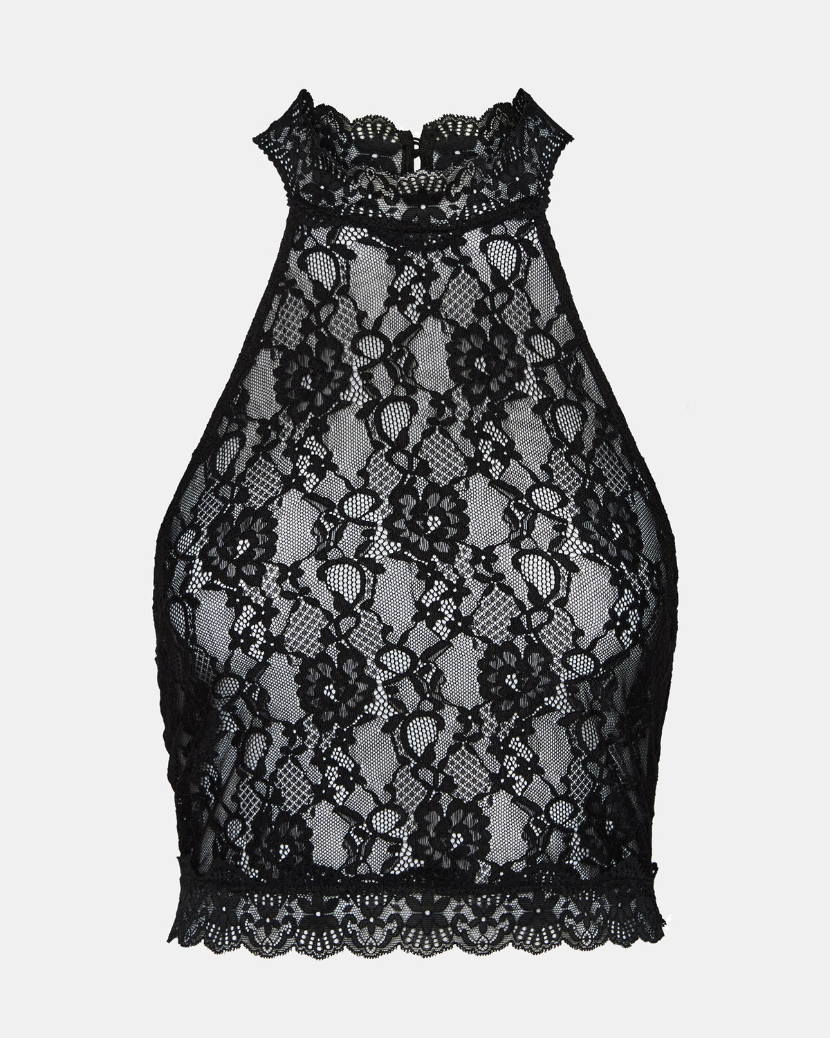 JUDY Black Lace Mesh Cropped Halter Women's Top | Steve Madden