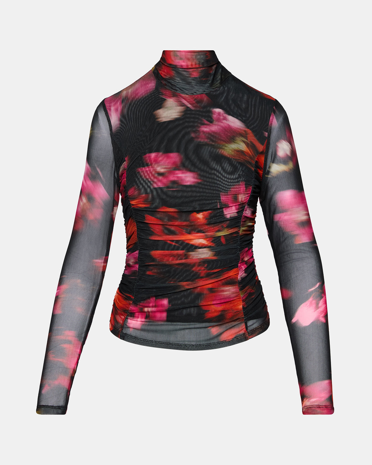 TAYLORE Blurry Floral Long-Sleeved Sheer Mesh Fabric Women's Top | Steve Madden