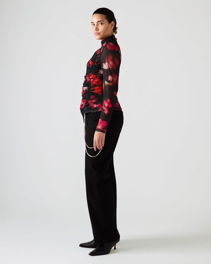 TAYLORE Blurry Floral Long-Sleeved Sheer Mesh Fabric Women's Top | Steve Madden