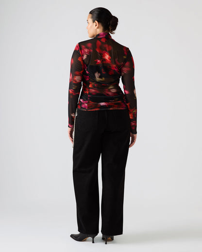 TAYLORE Blurry Floral Long-Sleeved Sheer Mesh Fabric Women's Top | Steve Madden