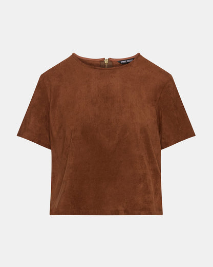 EZRA Chicory Coffee Short-Sleeved Faux-Suede Women's Top | Steve Madden