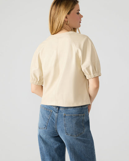 ROXANNE Bone Short-Sleeved Faux Leather Puff Sleeve Women's Top | Steve Madden