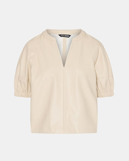 ROXANNE Bone Short-Sleeved Faux Leather Puff Sleeve Women's Top | Steve Madden