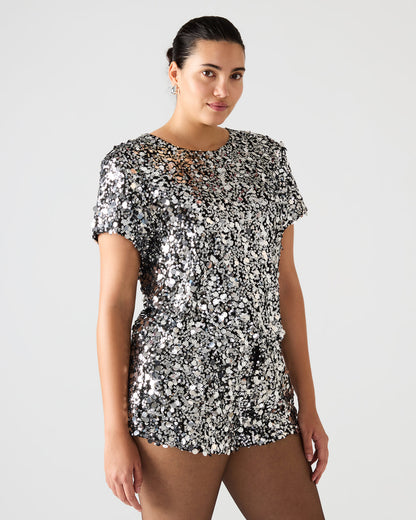 CRESSA Silver Embellished Sequin Women's Top | Steve Madden