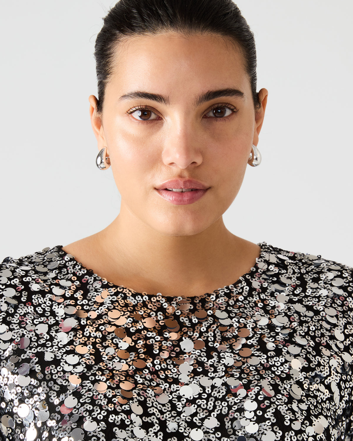 CRESSA Silver Embellished Sequin Women's Top | Steve Madden