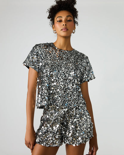 CRESSA Silver Embellished Sequin Women's Top | Steve Madden