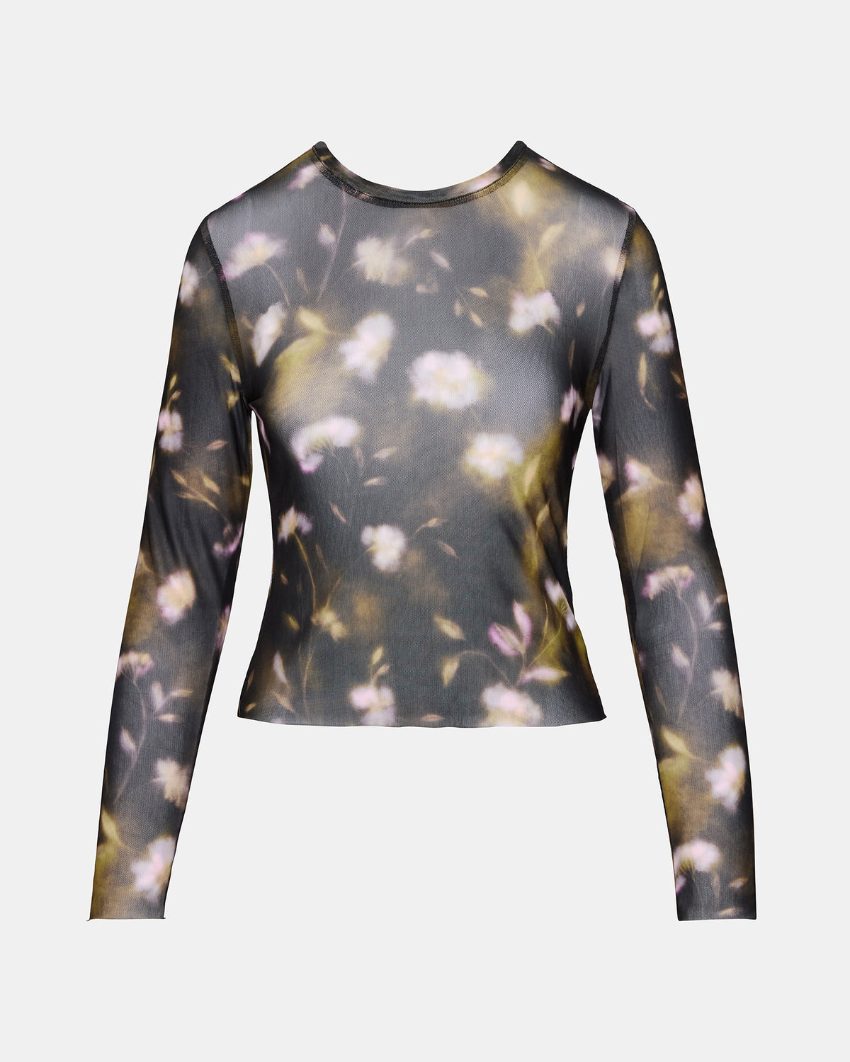 LILIANNA Black Multi Mesh Sheer Long-Sleeved Floral Print Women's Top | Steve Madden