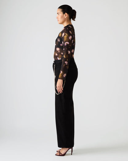 LILIANNA Black Multi Mesh Sheer Long-Sleeved Floral Print Women's Top | Steve Madden