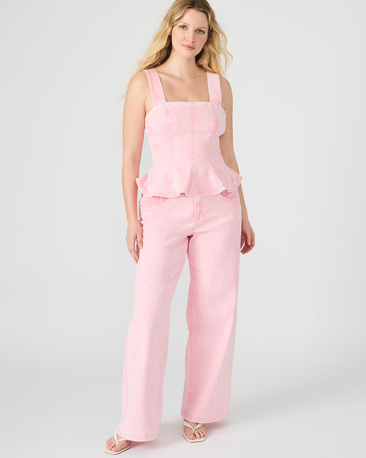 PENELOPI Denim Ruffle Fabric Women's Tank Top | Steve Madden