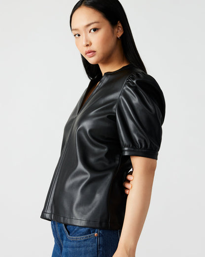 JANE Black Women's Short-Sleeved Suede Top | Steve Madden