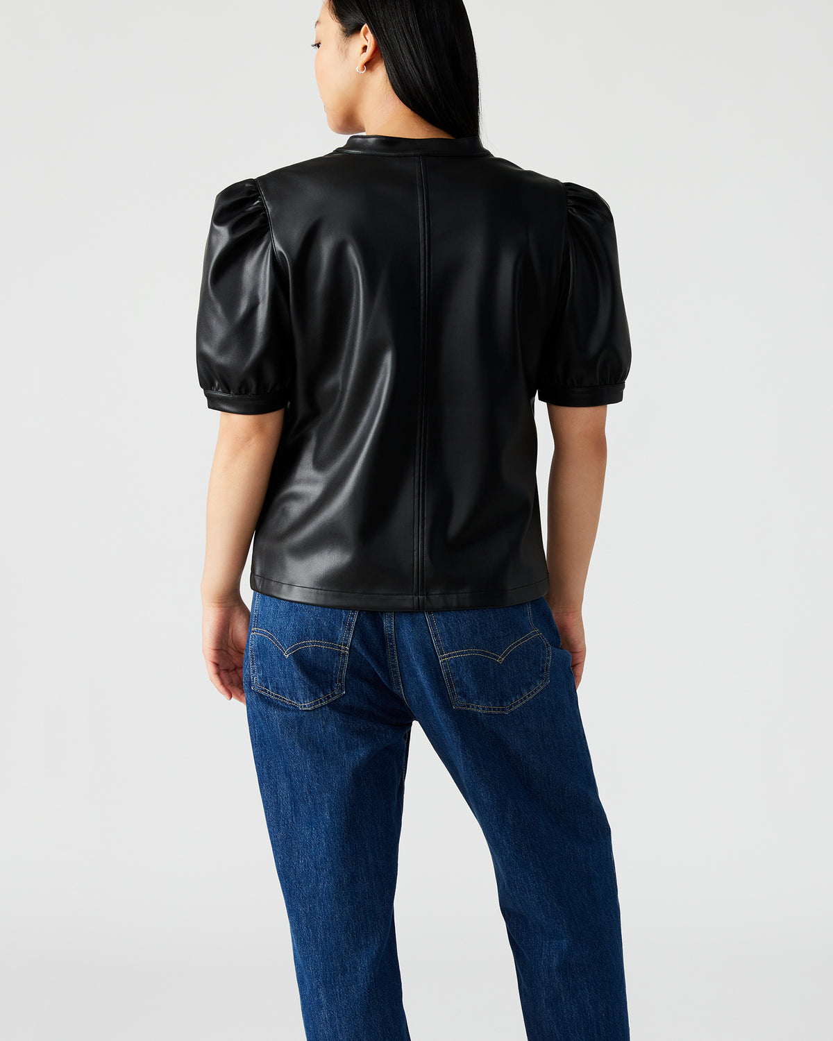 JANE Black Women's Short-Sleeved Suede Top | Steve Madden