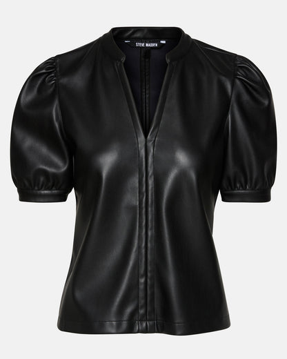 JANE Black Women's Short-Sleeved Suede Top | Steve Madden