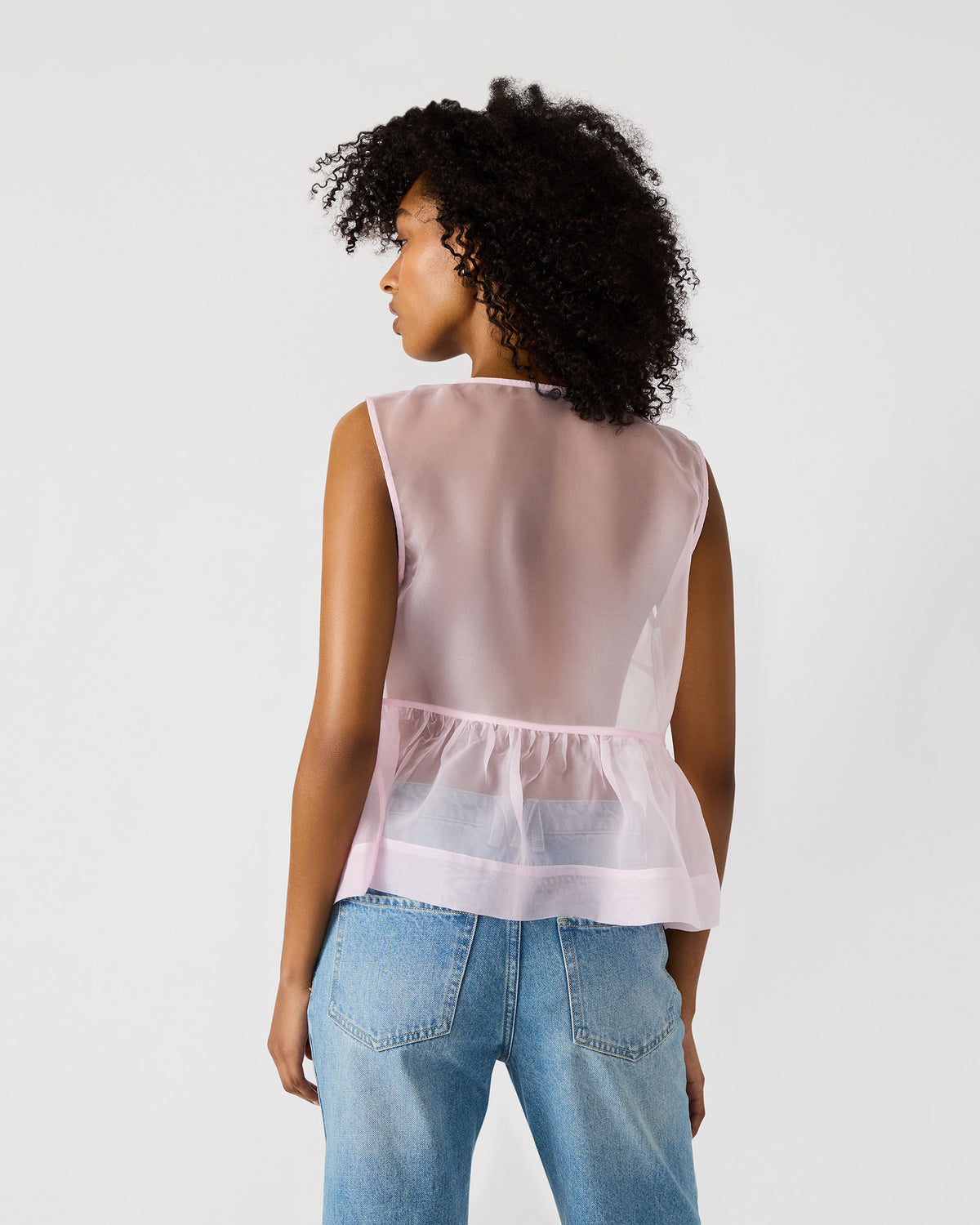 PAULINA Light Pink Sheer Mesh Bow Detail Tie-Front Women's Top | Steve Madden