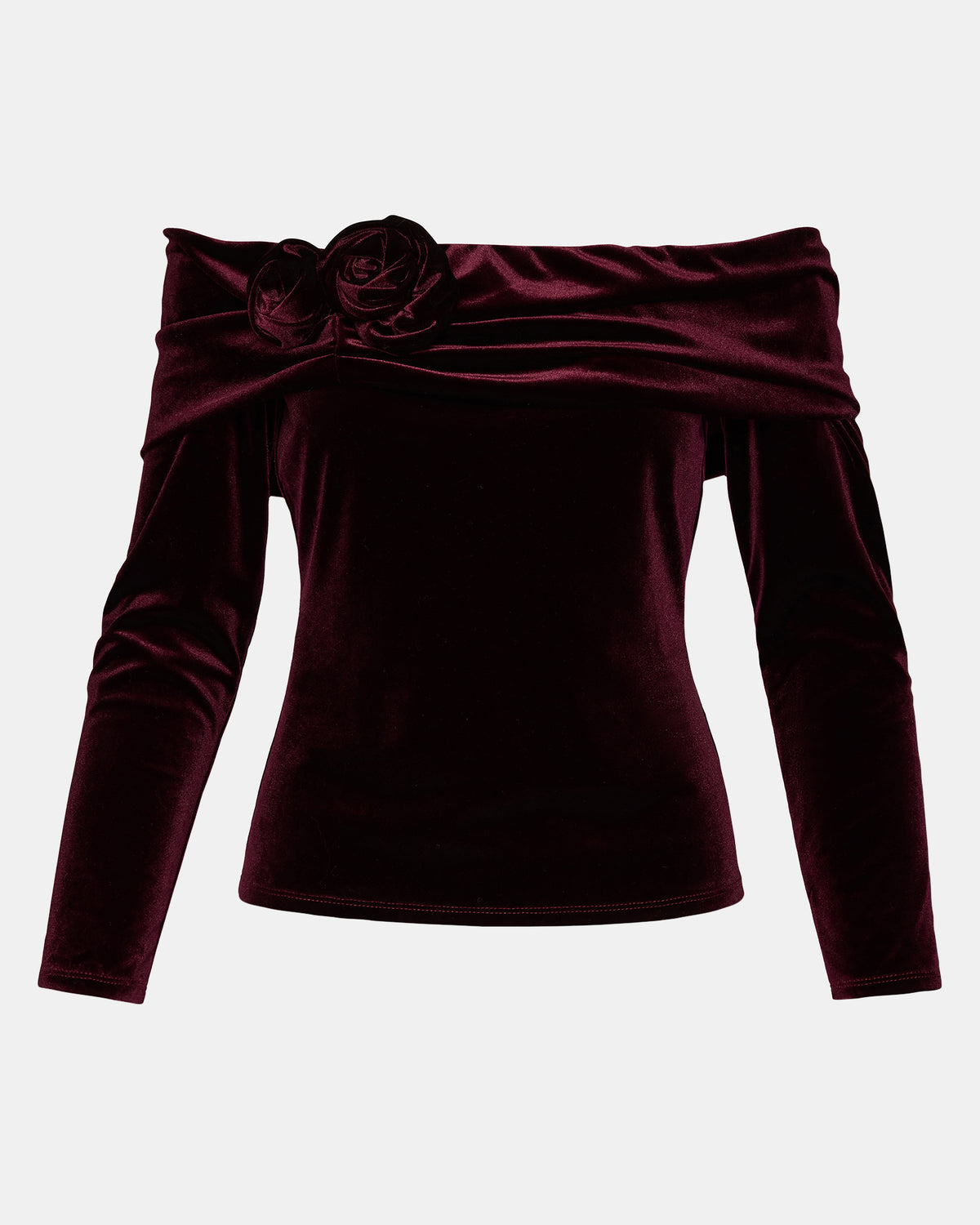 LICI Wine Long-Sleeved Velvet Rose Off-The-Shoulder Women's Top | Steve Madden