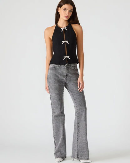 JUVIA Black Sleeveless Bow Detail Halter Women's Top | Steve Madden