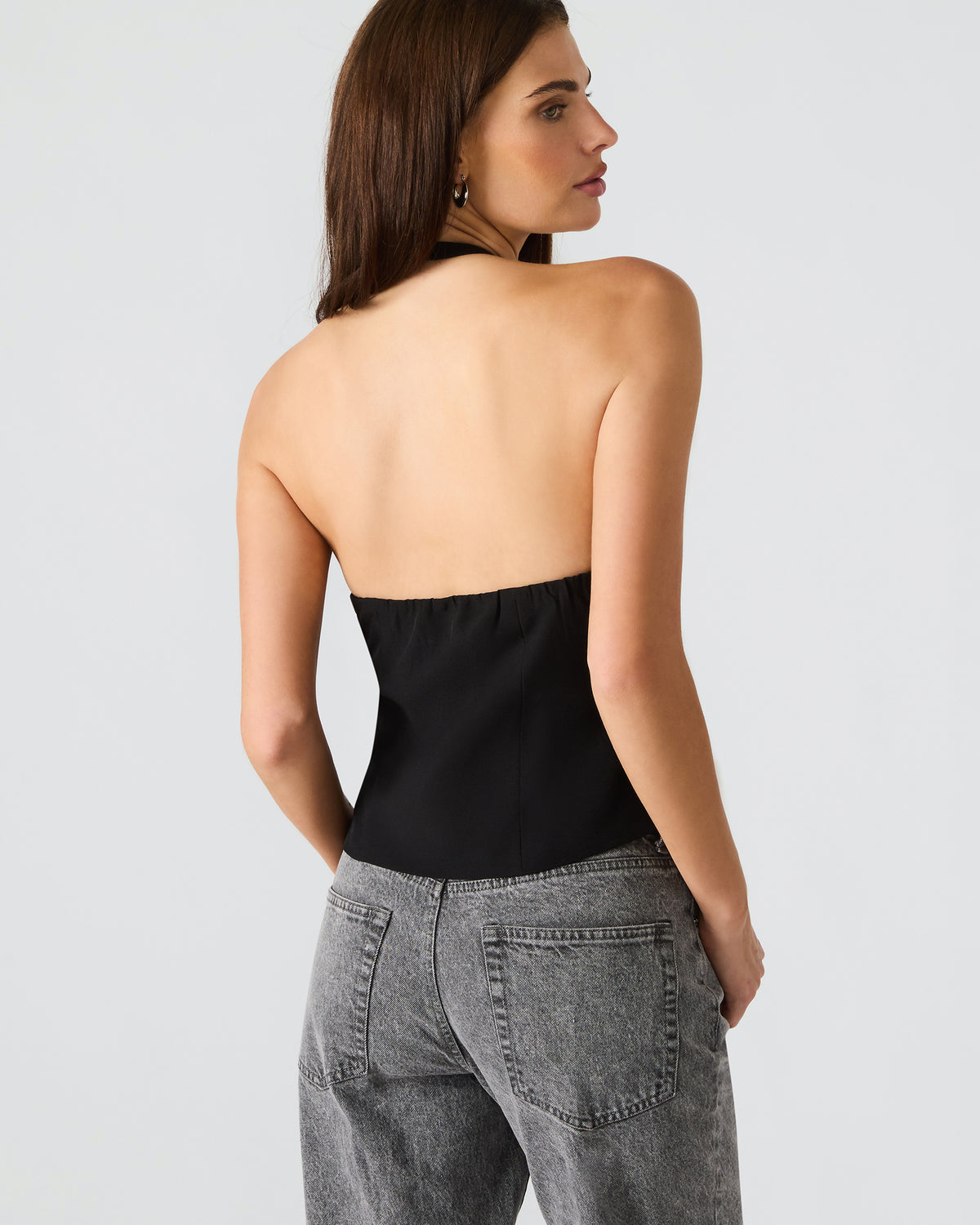 JUVIA Black Sleeveless Bow Detail Halter Women's Top | Steve Madden