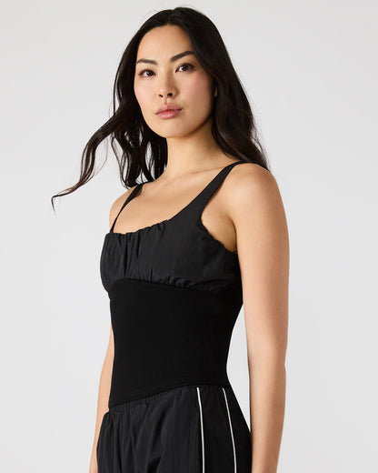 LUANA Black Pull-Over Ruched Tank Top | Steve Madden