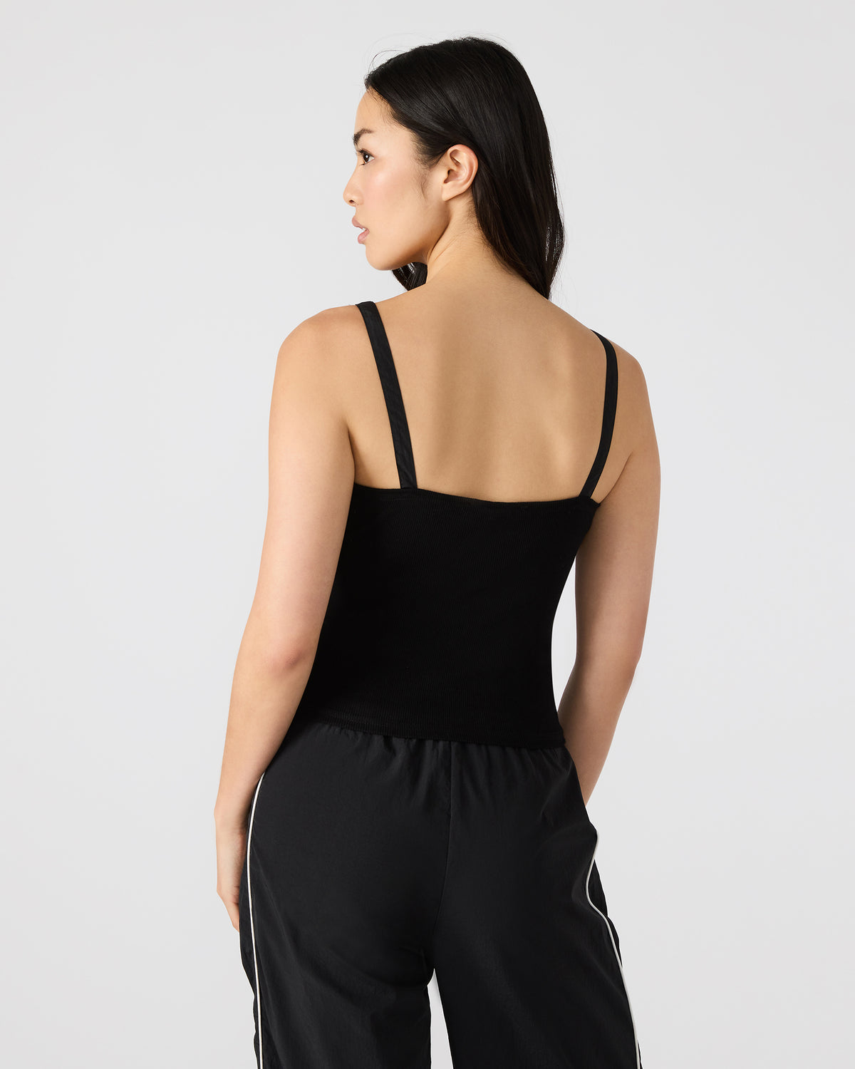 LUANA Black Pull-Over Ruched Tank Top | Steve Madden