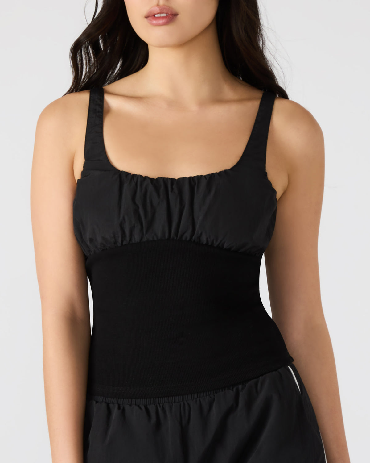 LUANA Black Pull-Over Ruched Tank Top | Steve Madden