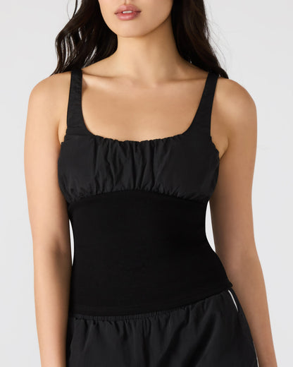 LUANA Black Pull-Over Ruched Tank Top | Steve Madden