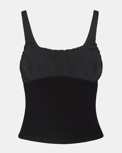 LUANA Black Pull-Over Ruched Tank Top | Steve Madden