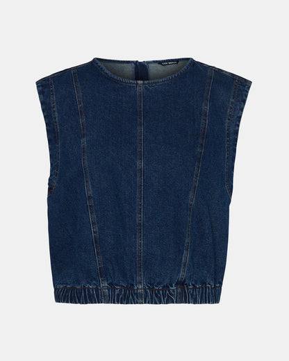 LEILA Denim Dark Blue Sleeveless Zipper Detail Women's Top | Steve Madden