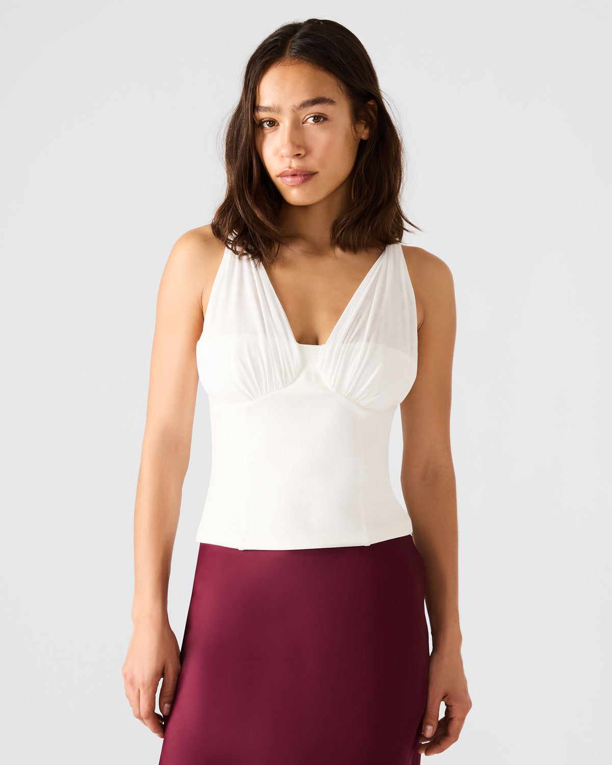 ADDISYN Antique V-neck Sleeveless Mesh Women's Top | Steve Madden