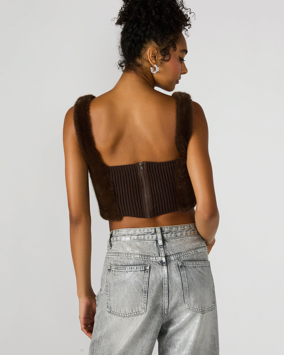 HANNIA Faux Fur Dark Espresso Cropped Women's Top | Steve Madden
