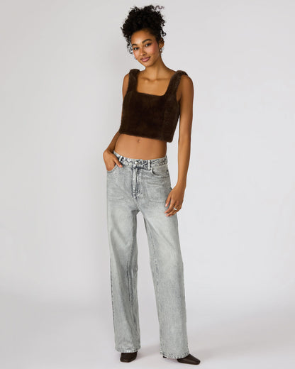 HANNIA Faux Fur Dark Espresso Cropped Women's Top | Steve Madden