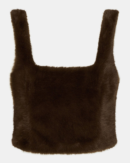 HANNIA Faux Fur Dark Espresso Cropped Women's Top | Steve Madden