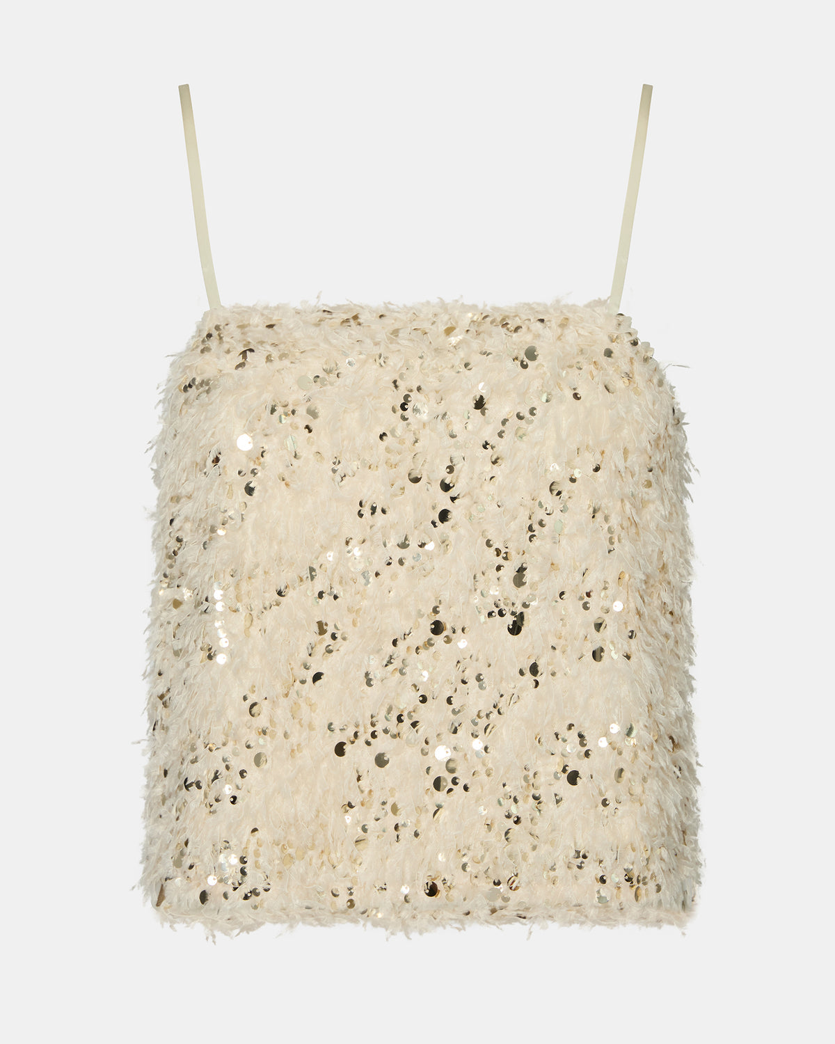 BLAKELYN Ivory Feather Sequin Embellished Women's Top | Steve Madden