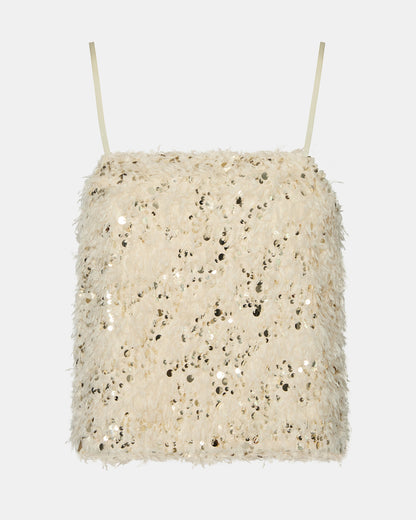 BLAKELYN Ivory Feather Sequin Embellished Women's Top | Steve Madden