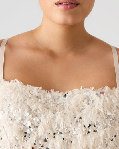 BLAKELYN Ivory Feather Sequin Embellished Women's Top | Steve Madden
