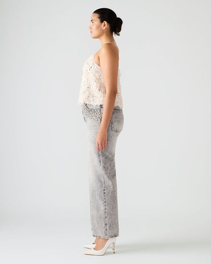 BLAKELYN Ivory Feather Sequin Embellished Women's Top | Steve Madden