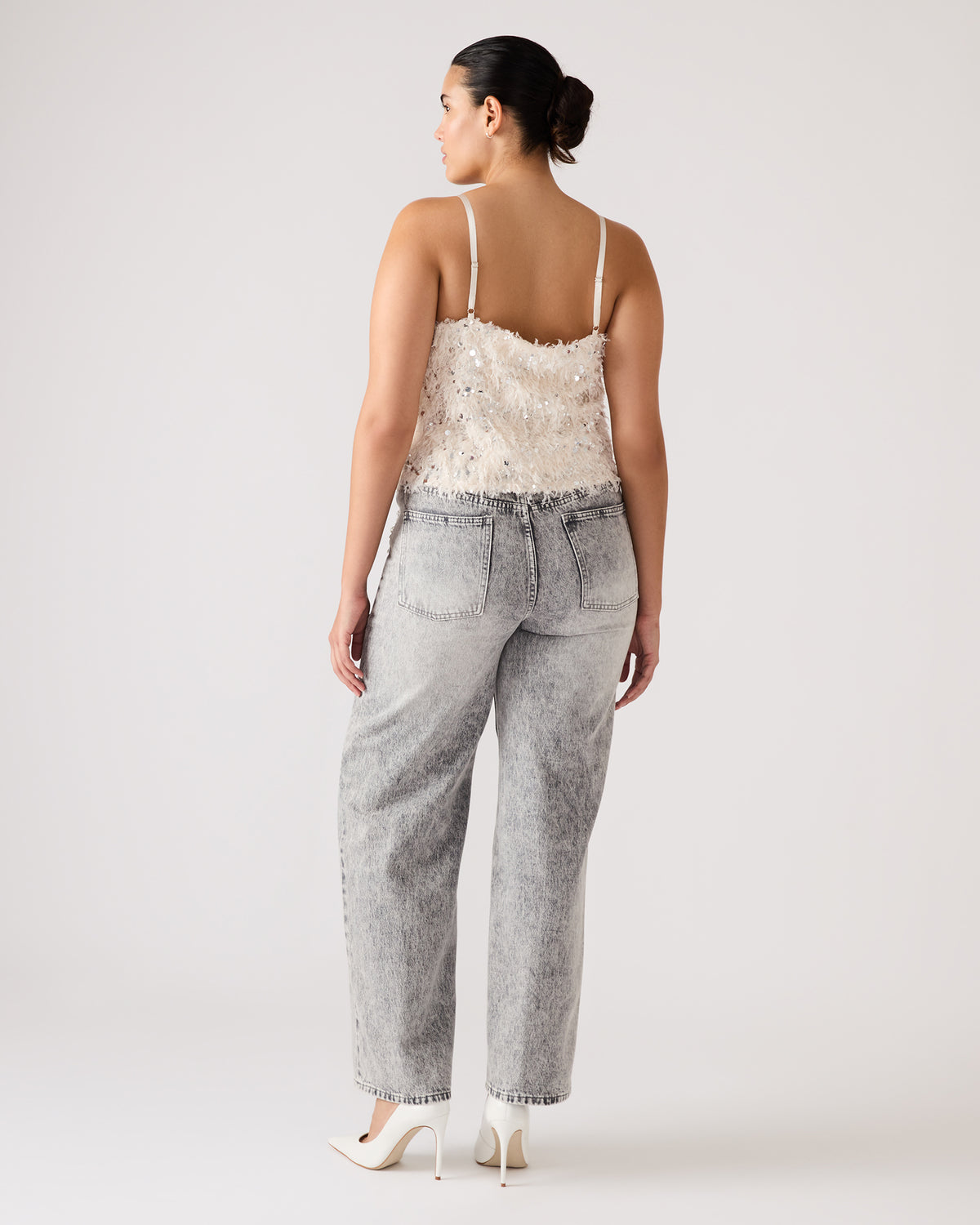 BLAKELYN Ivory Feather Sequin Embellished Women's Top | Steve Madden