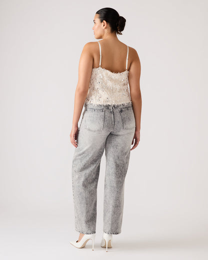 BLAKELYN Ivory Feather Sequin Embellished Women's Top | Steve Madden