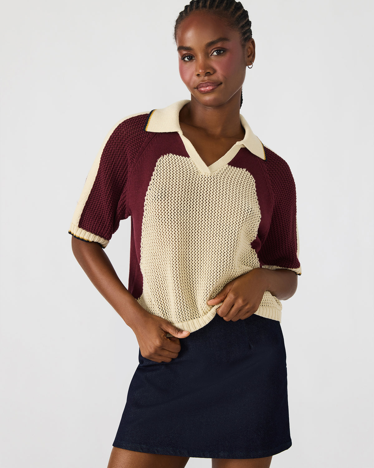AXON Multi Short-Sleeved Knit Sweater Women's Top | Steve Madden