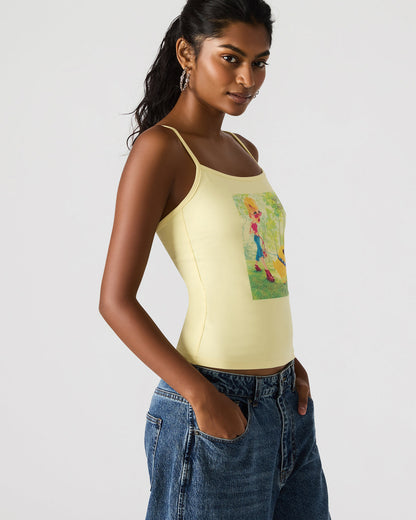 GOLDIE Pale Yellow Sleeveless Graphic Women's Tank Top | Steve Madden
