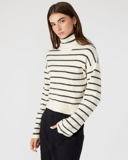 NARSHA Black/White Women's Turtleneck Stripe Sweater | Steve Madden