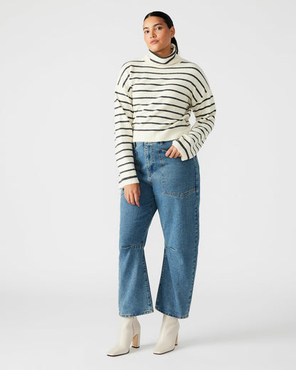 NARSHA Black/White Women's Turtleneck Stripe Sweater | Steve Madden