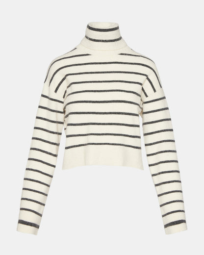 NARSHA Black/White Women's Turtleneck Stripe Sweater | Steve Madden