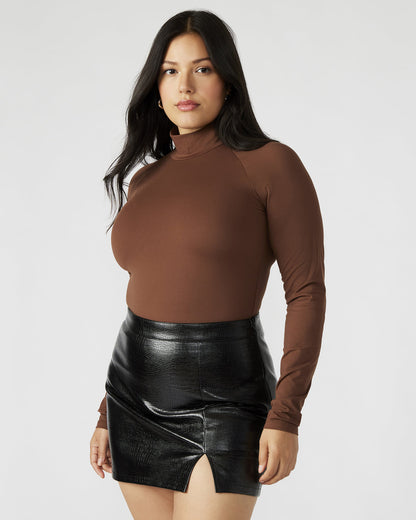 NELLE Bodysuit Brown | Women's Mock Neck Stretch Bodysuit | Steve Madden